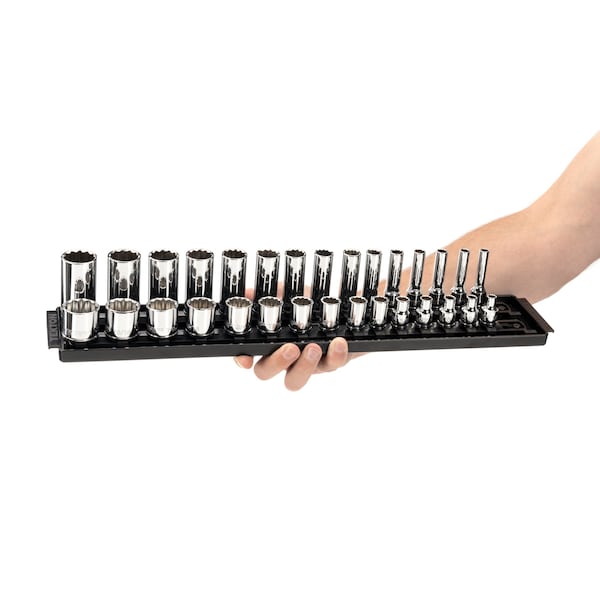 3/8 Inch Drive 12-Point Socket Set With Rails, 30-Piece (1/4-1 In.)